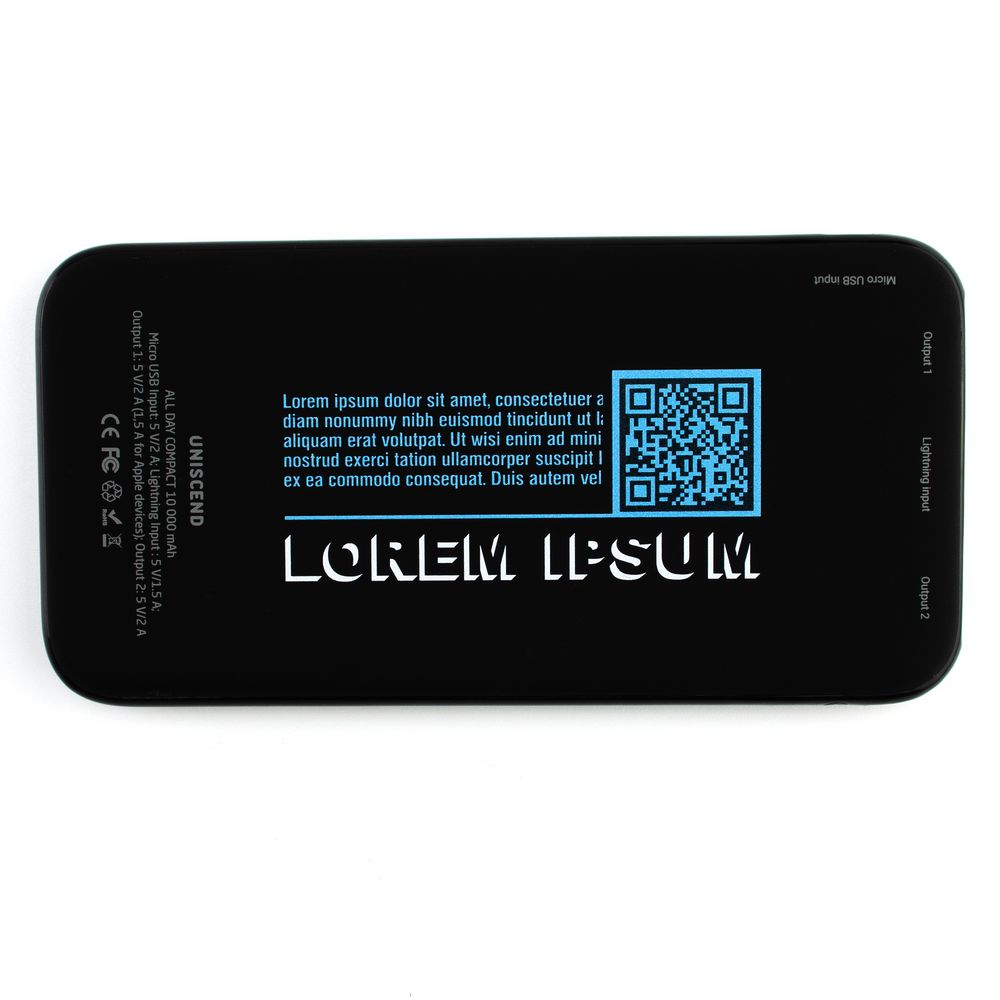 Внешний аккумулятор Uniscend All Day Compact 10000 мAч, черный / Миниатюра нанесения (1000)