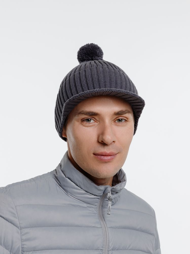 Вязаная шапка с козырьком Peaky, серая (антрацит) / Миниатюра WWW (1000)