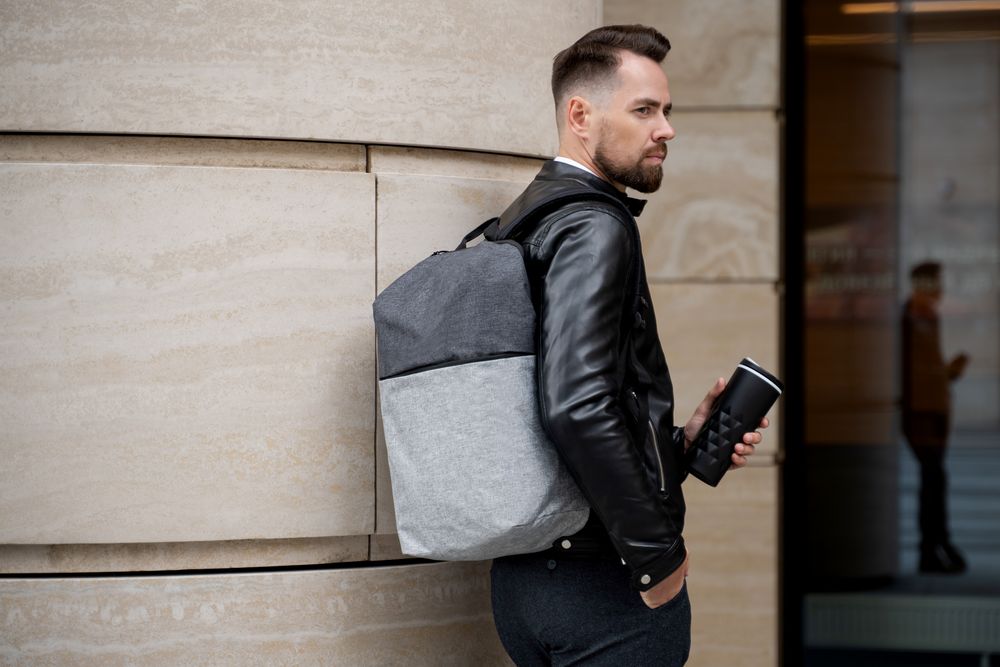 Термостакан Relief, черный с синим / Миниатюра WWW (1000)