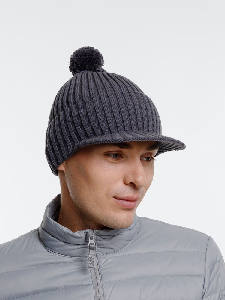 Вязаная шапка с козырьком Peaky, серая (антрацит) / Миниатюра WWW (1000)