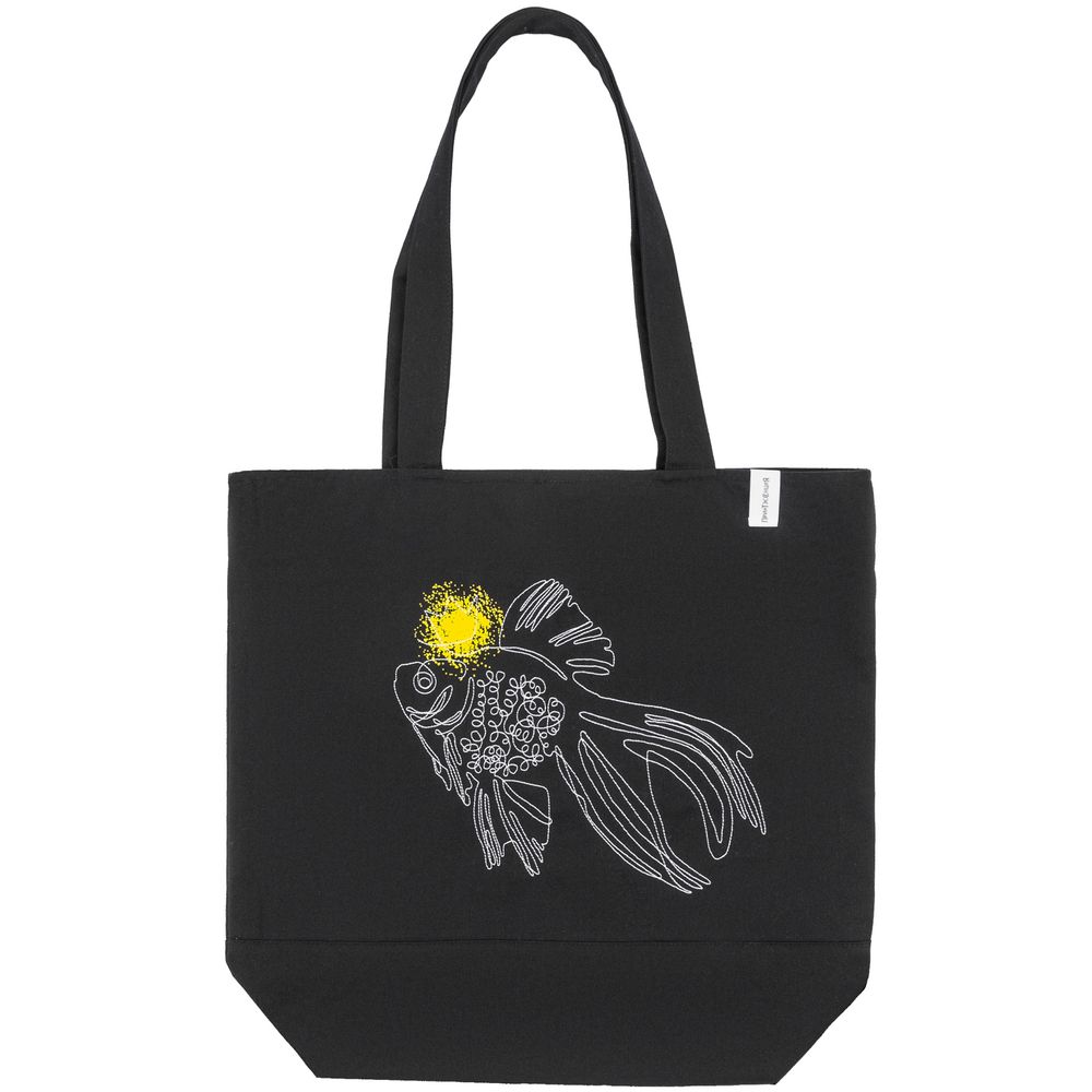 Сумка на молнии с вышивкой «Золотая рыбка», черная / Миниатюра WWW (1000)