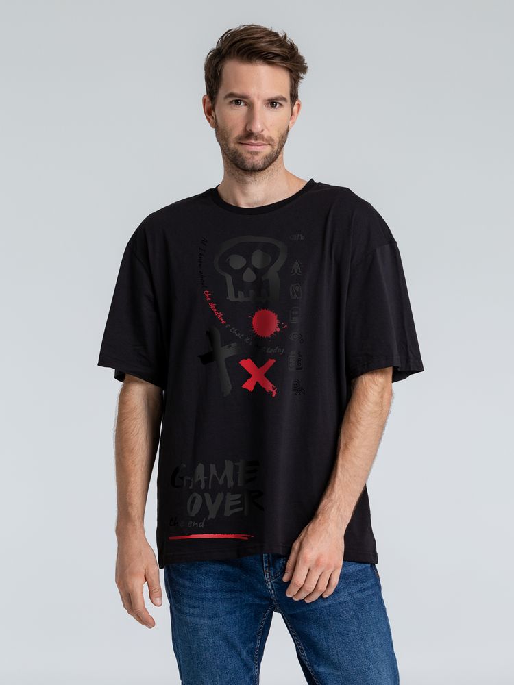 Футболка оверсайз с термонаклейками Game Over, черная / Миниатюра WWW (1000)
