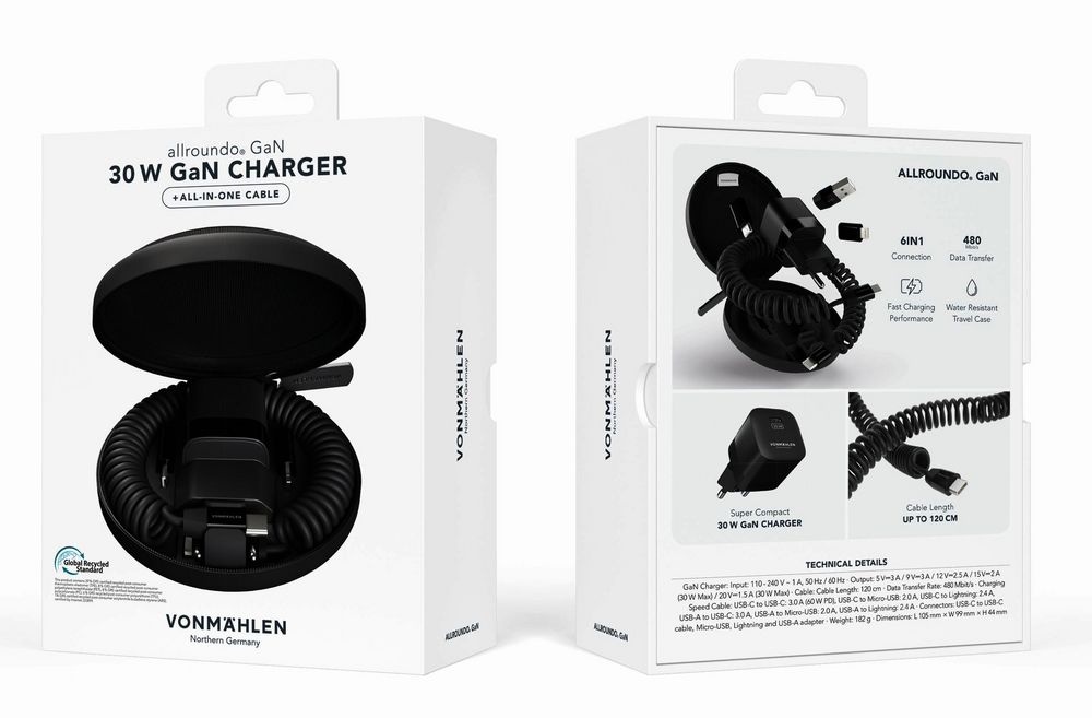 Зарядное устройство Vonmahlen Allroundo GaN, черное / Миниатюра WWW (1000)