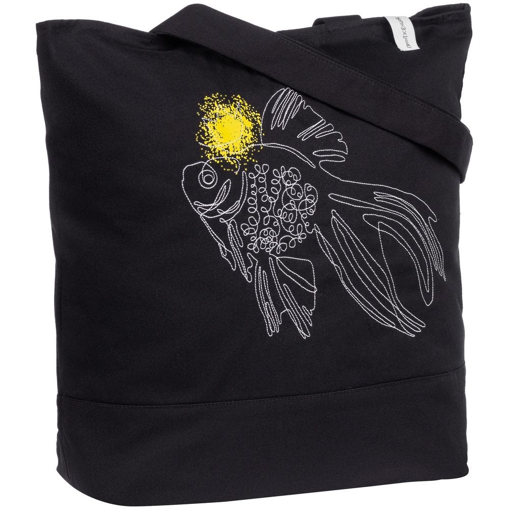 Сумка на молнии с вышивкой «Золотая рыбка», черная / Миниатюра WWW (1000)