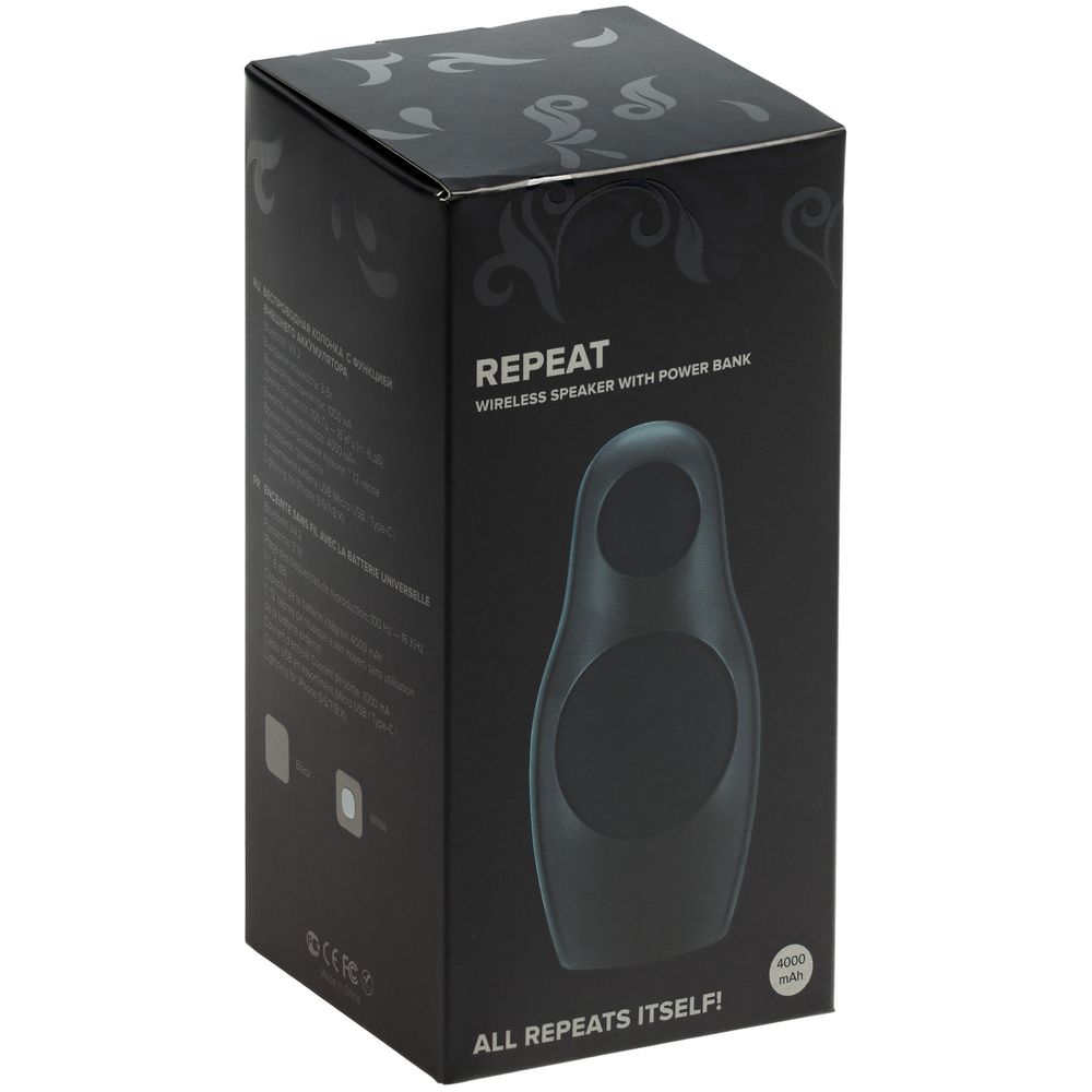 Беспроводная колонка Repeat с аккумулятором 4000 мАч, черная / Миниатюра WWW (1000)
