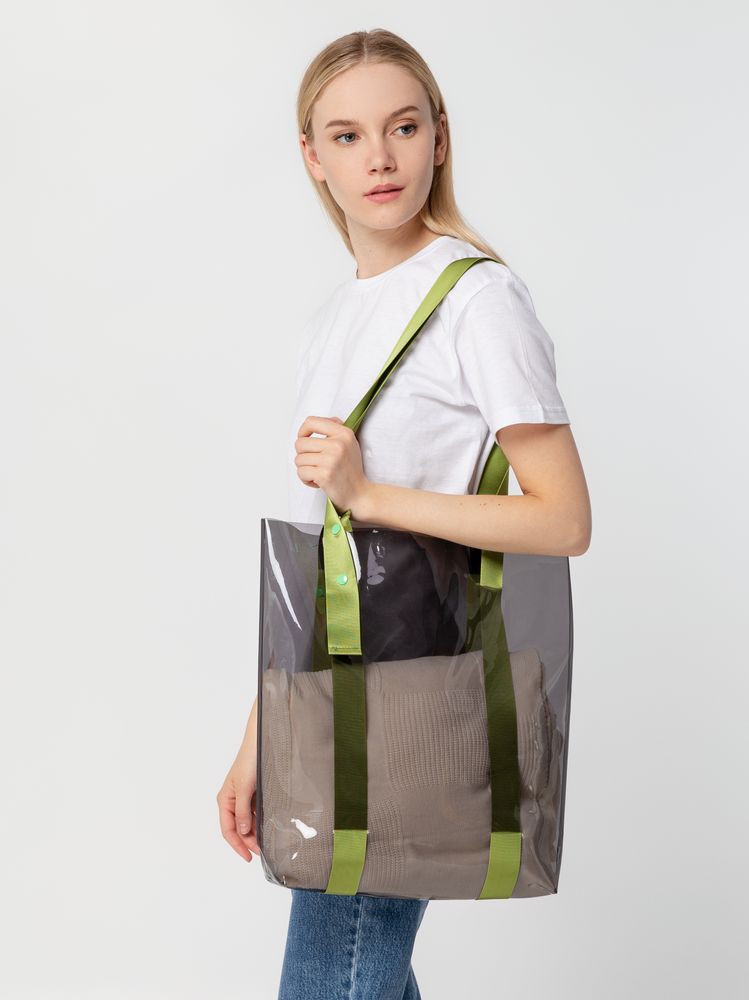 Шоппер Clear Fest, прозрачный серый с зелеными ручками / Миниатюра WWW (1000)