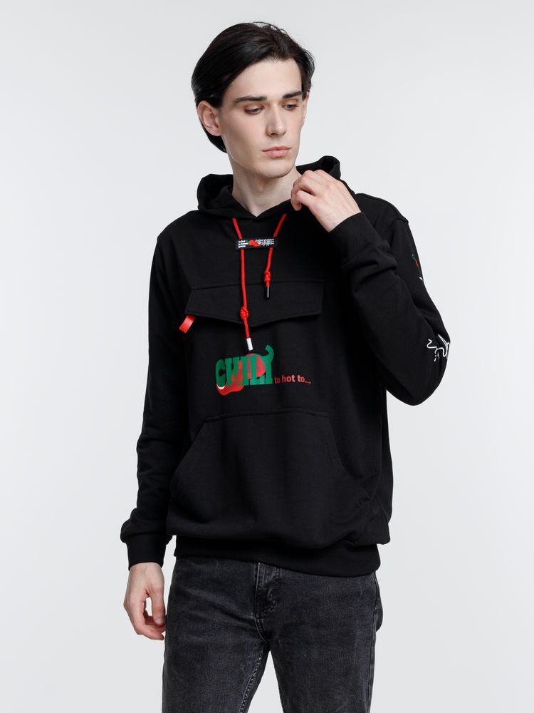 Худи унисекс с карманом на груди Chest Pocket, черное / Миниатюра WWW (1000)