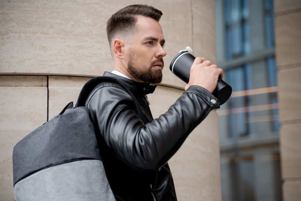 Термостакан Relief, черный с белым / Миниатюра WWW (1000)