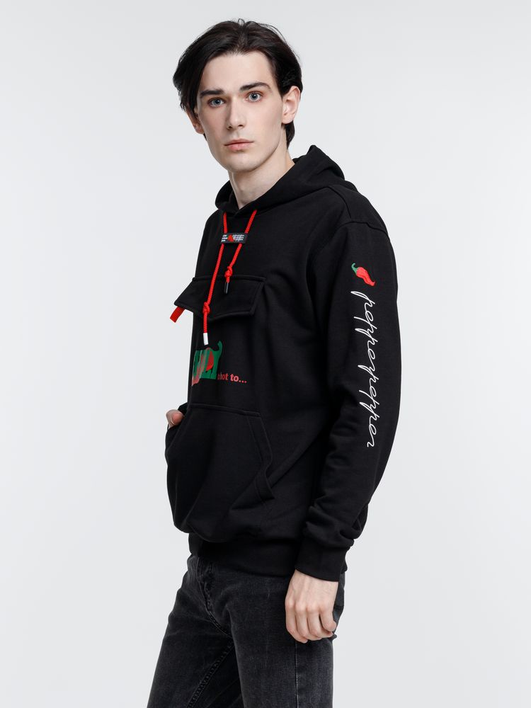 Худи унисекс с карманом на груди Chest Pocket, черное / Миниатюра WWW (1000)