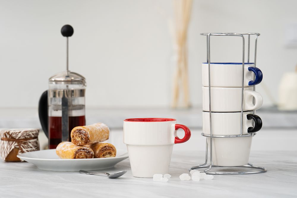 Набор из 4 кружек Inset с подставкой, красный / Миниатюра WWW (1000)