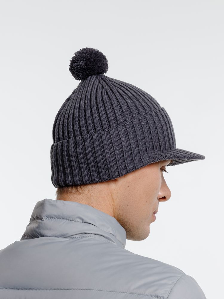 Вязаная шапка с козырьком Peaky, серая (антрацит) / Миниатюра WWW (1000)